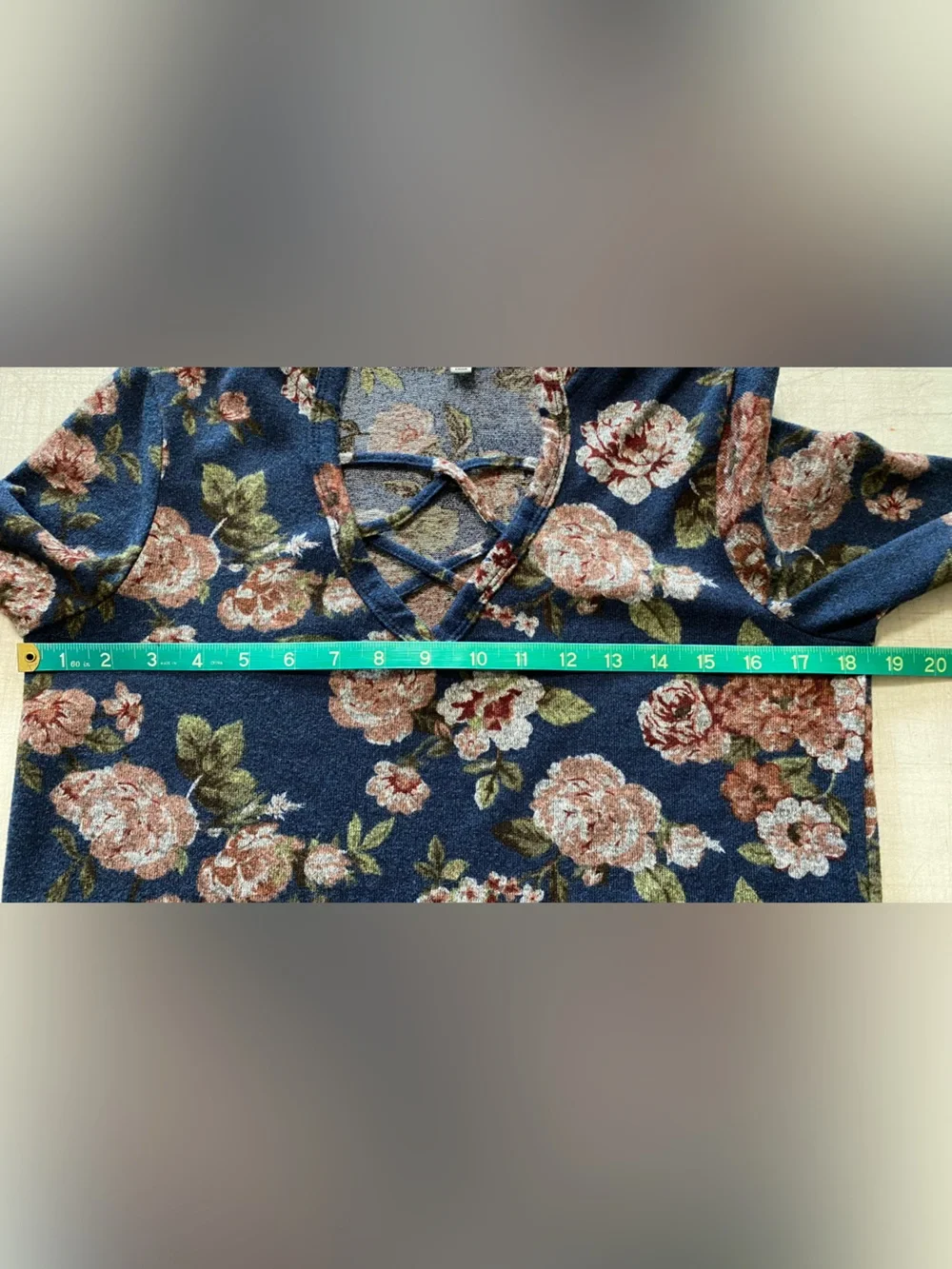 Absolutely Famous Navy Floral Lace-Up Long Sleeve Top - Picture 9 of 11